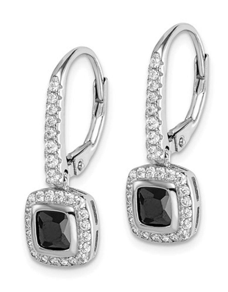 Sterling Silver Black and White CZ Leverback Earrings