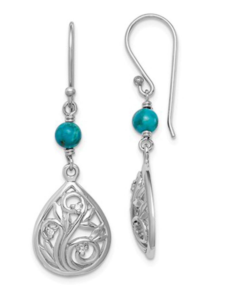 Sterling Silver Teardrop CZ and Turquoise Earrings