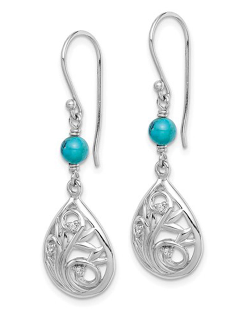 Sterling Silver Teardrop CZ and Turquoise Earrings