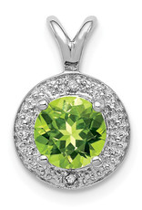 Sterling Silver Round Peridot and Diamond Necklace 18"
