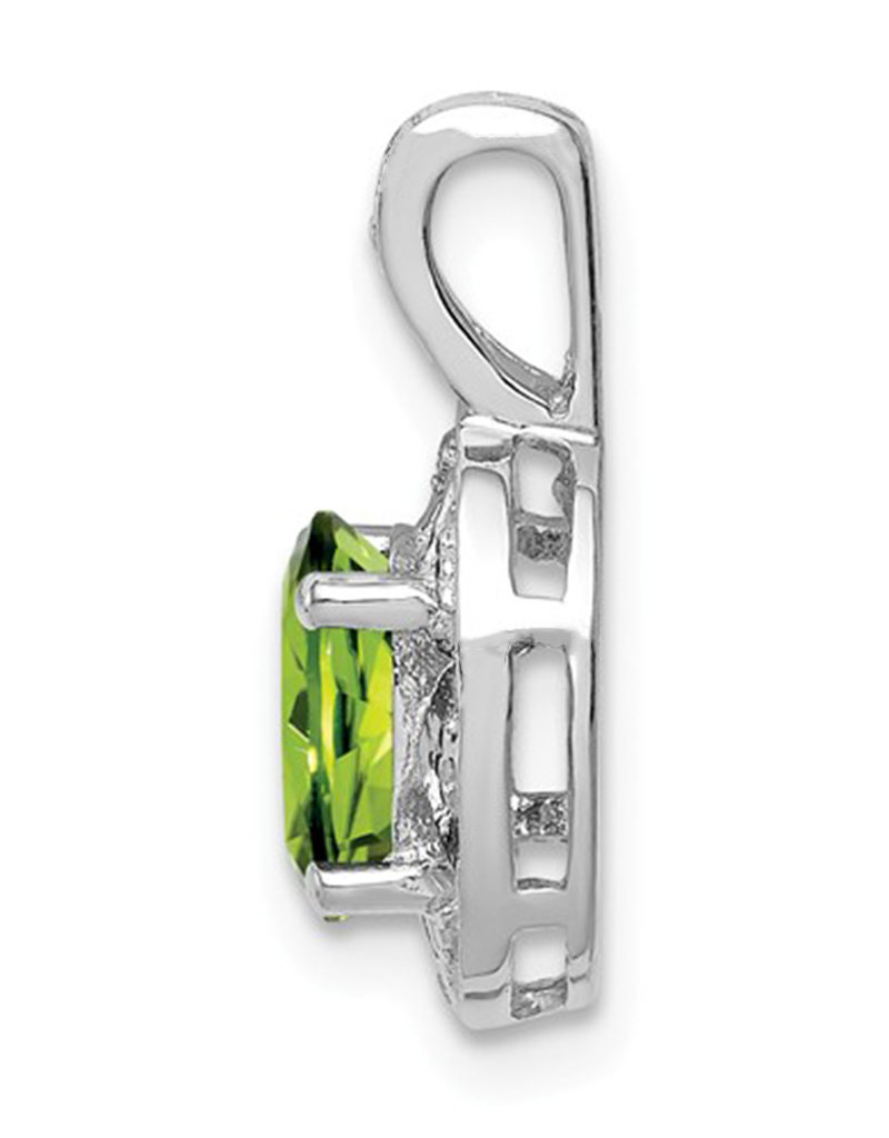 Sterling Silver Round Peridot and Diamond Necklace 18"