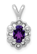 Sterling Silver Oval Amethyst and Diamond Necklace 18"