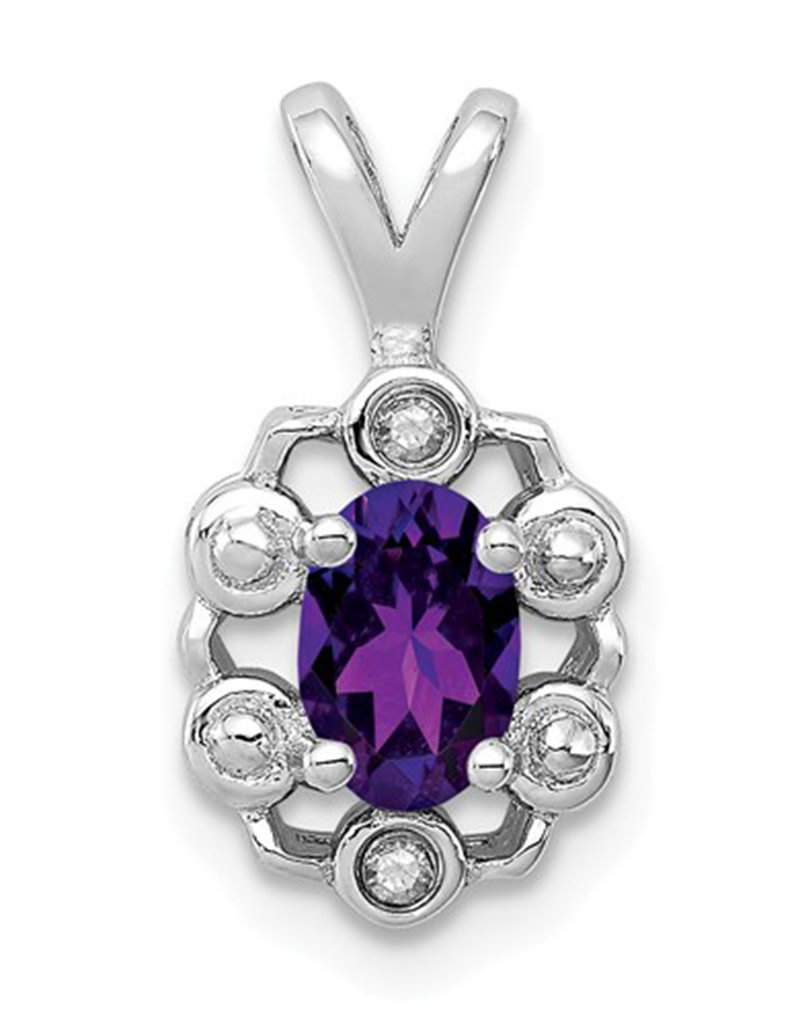 Sterling Silver Oval Amethyst and Diamond Necklace 18"