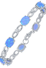 Sterling Silver Blue Opal and CZ Infinity Link Bracelet 7.25"