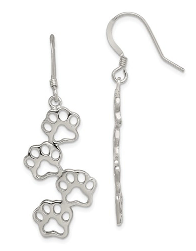 Sterling Silver Paw Print Dangle Earrings