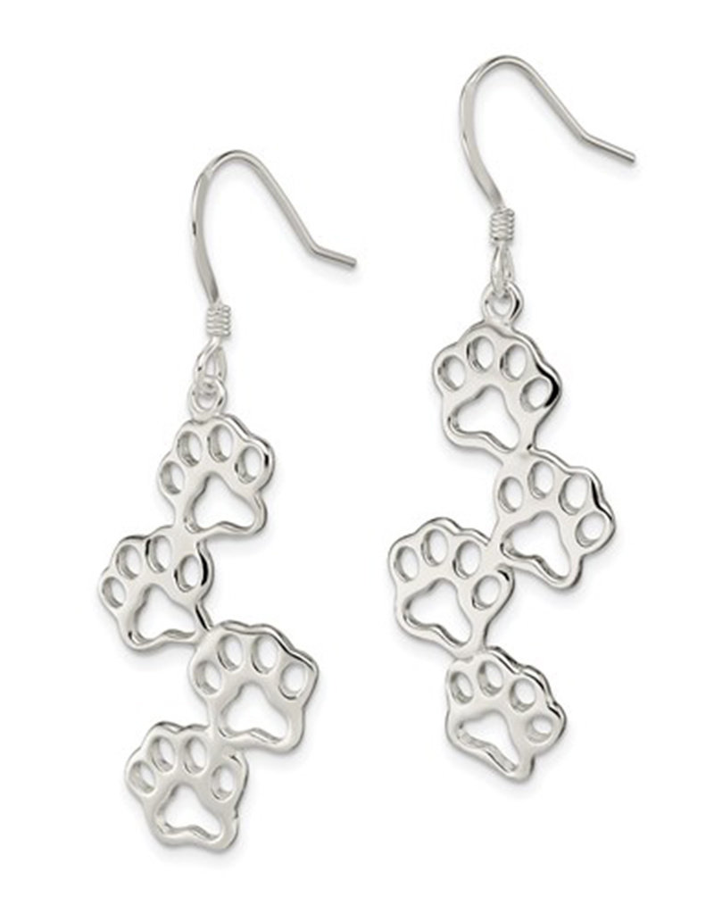 Sterling Silver Paw Print Dangle Earrings