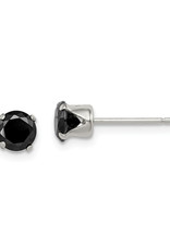 Sterling Silver Round Black CZ Stud Earrings 5mm