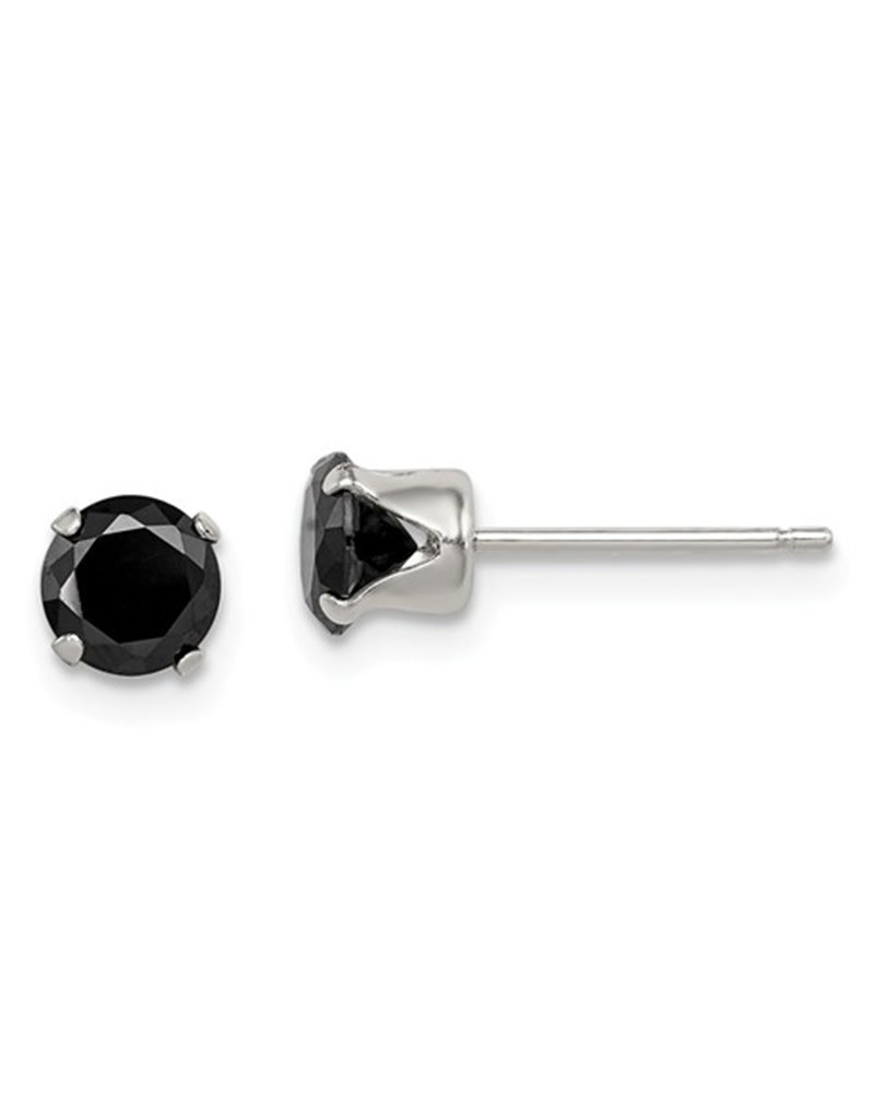 Sterling Silver Round Black CZ Stud Earrings 5mm