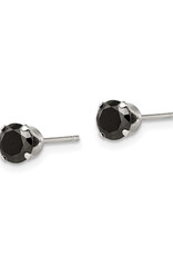 Sterling Silver Round Black CZ Stud Earrings 5mm