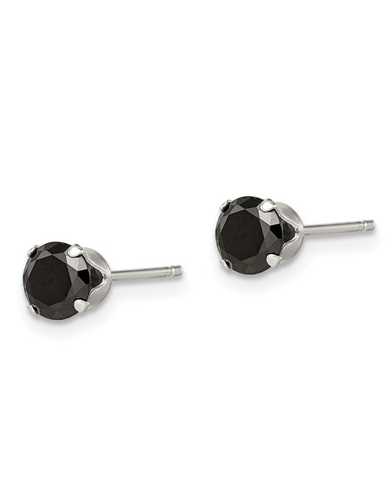 Sterling Silver Round Black CZ Stud Earrings 5mm