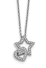 Sterling Silver Heart and Star CZ Necklace 18"