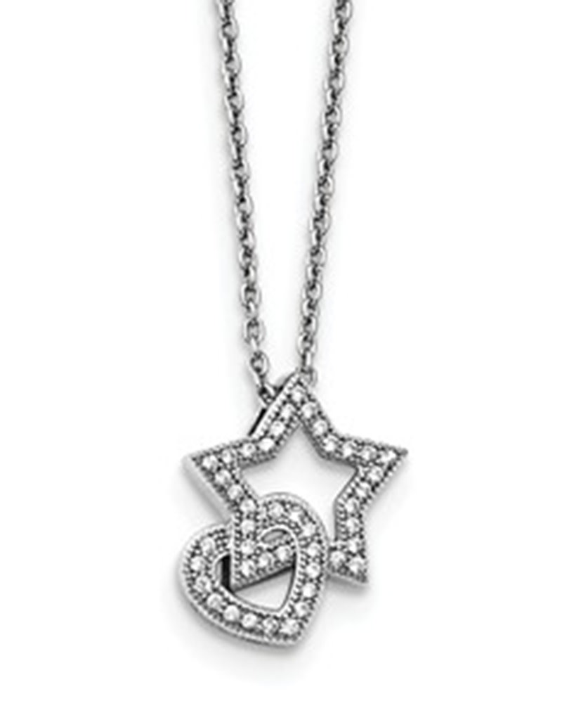 Sterling Silver Heart and Star CZ Necklace 18"