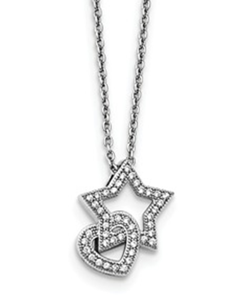 Heart and Star CZ Necklace 18"