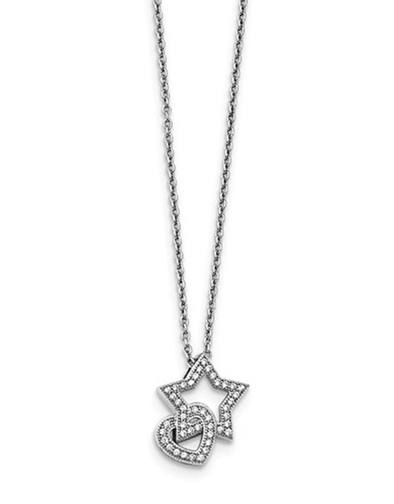 Sterling Silver Heart and Star CZ Necklace 18"
