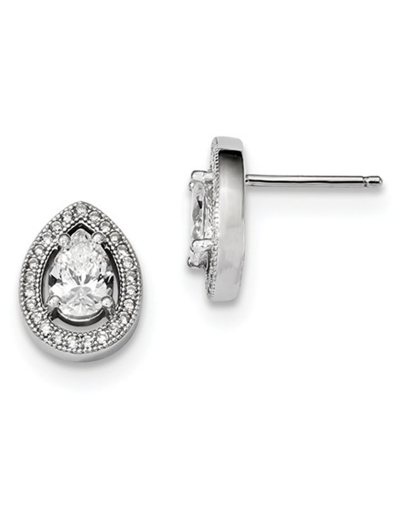 Sterling Silver Teardrop CZ Stud Earrings