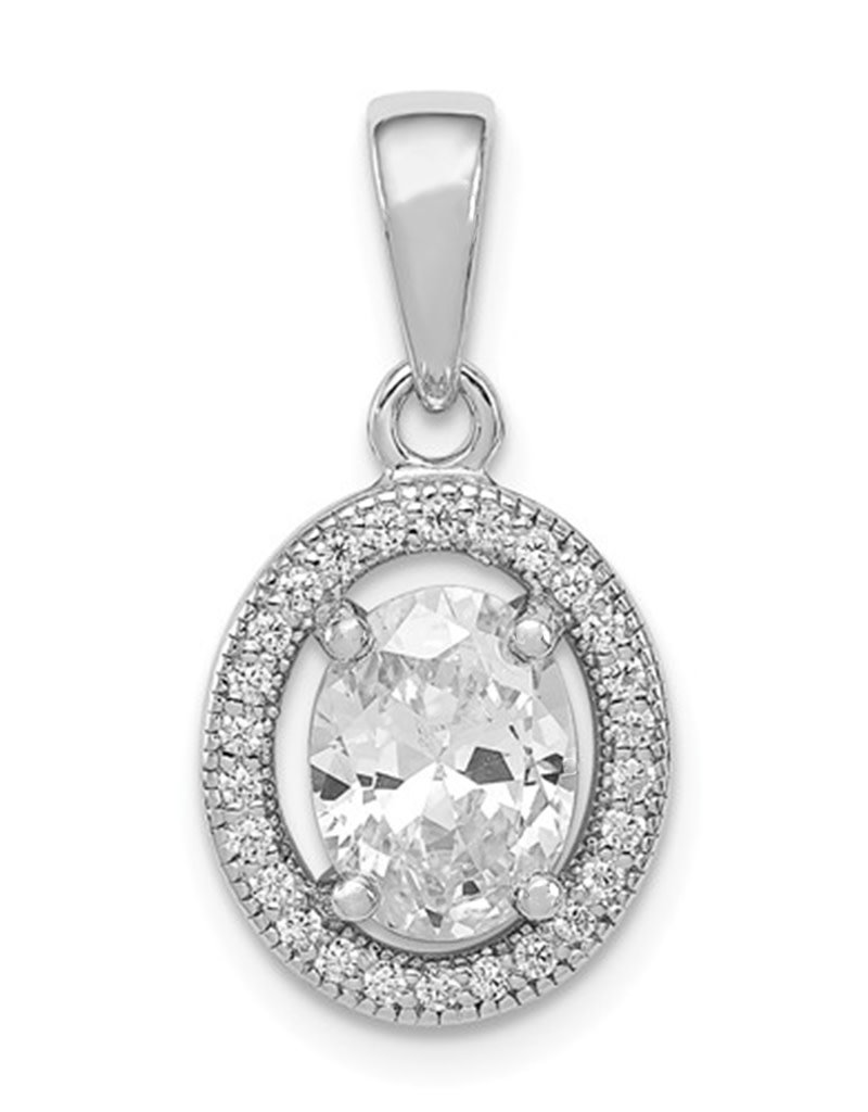 Sterling Silver Oval White CZ Necklace 18"