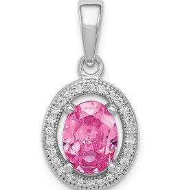 Oval Pink CZ Necklace 18"