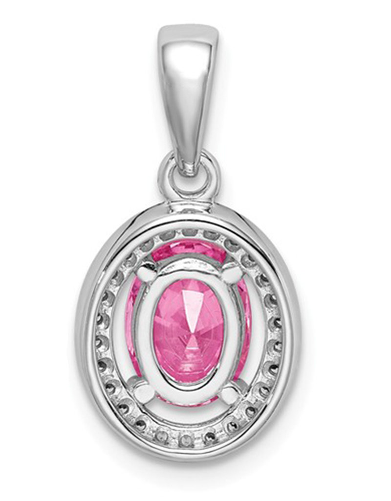 Sterling Silver Oval Pink CZ Necklace 18"