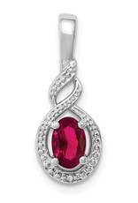 Sterling Silver Oval Created Ruby and Diamond Necklace 18"