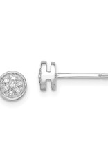 Sterling Silver Round Pave Diamond Stud Earrings 6mm