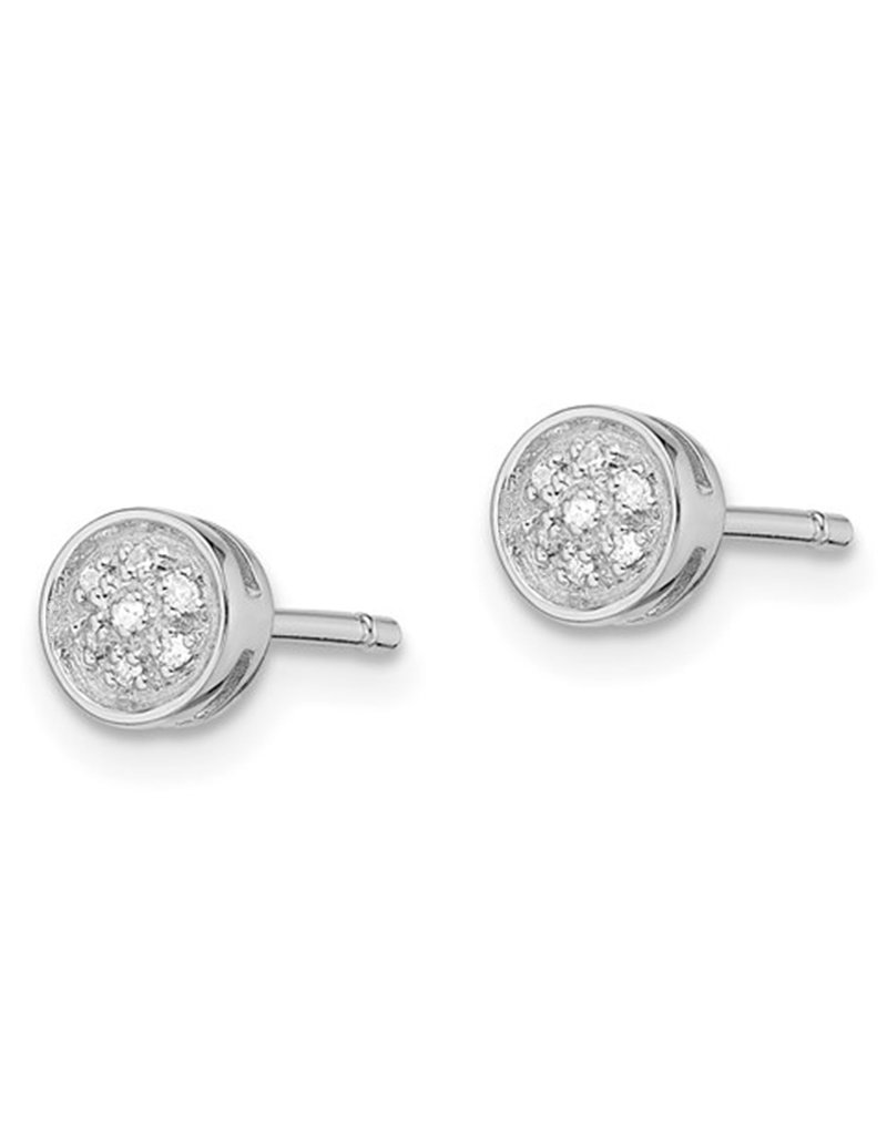 Sterling Silver Round Pave Diamond Stud Earrings 6mm