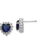 Sterling Silver Blue CZ Heart Stud Earrings