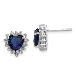 Heart Blue CZ Stud Earrings