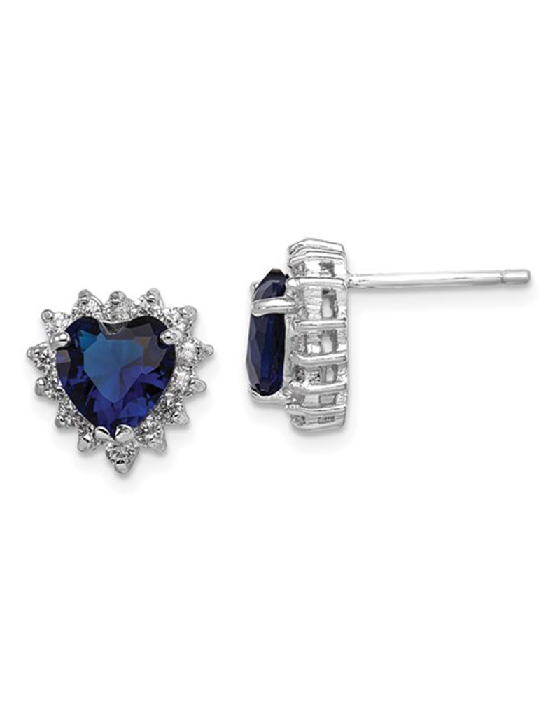 Sterling Silver Blue CZ Heart Stud Earrings