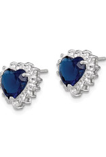 Sterling Silver Blue CZ Heart Stud Earrings