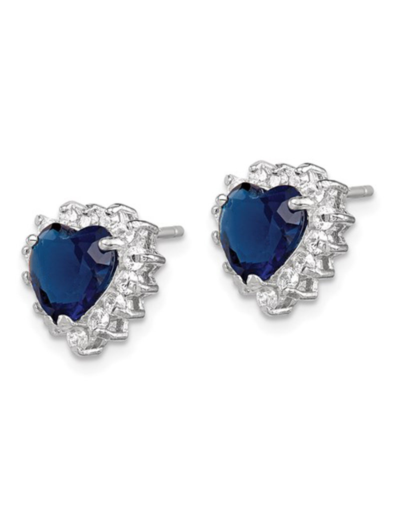 Sterling Silver Blue CZ Heart Stud Earrings