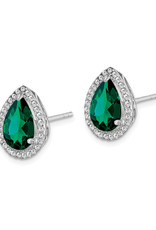 Sterling Silver Teardrop Simulated Emerald Earrings