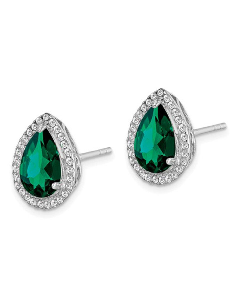 Sterling Silver Teardrop Simulated Emerald Earrings