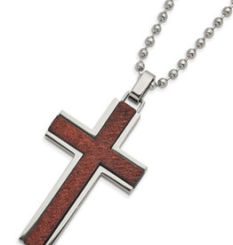 Steel Wood Cross Necklace