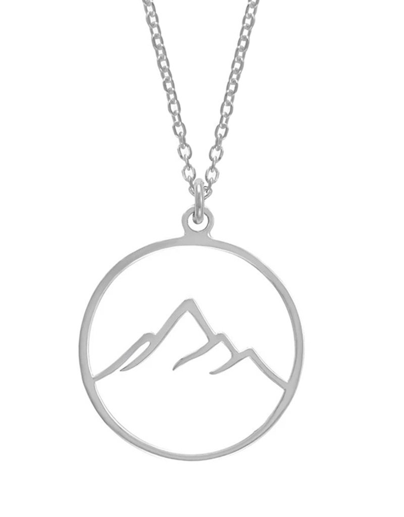 Sterling Silver Mountain in Circle Necklace 18"