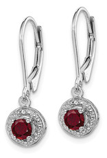 Sterling Silver Round Created Ruby and Diamond Leverback Earrings