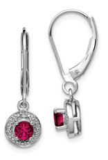 Sterling Silver Round Created Ruby and Diamond Leverback Earrings