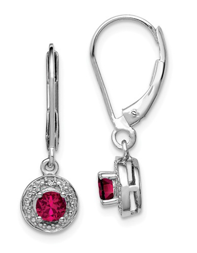 Round Created Ruby Earrings