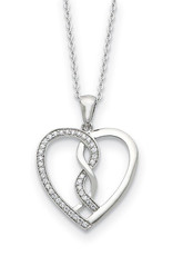 Sterling Silver CZ Hearts Joined Together Necklace 18"