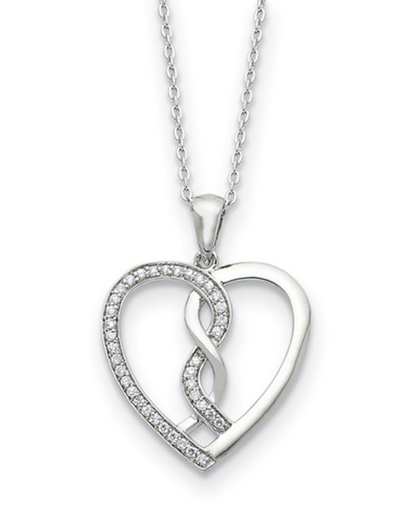 Sterling Silver CZ Hearts Joined Together Necklace 18"