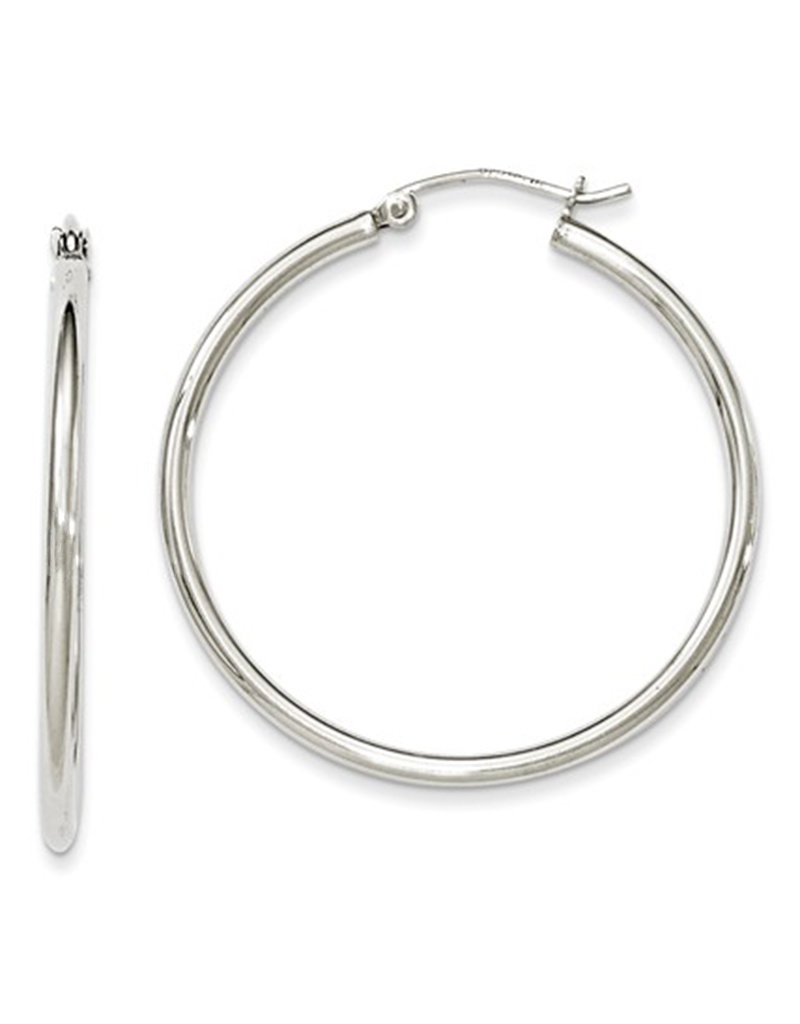 Sterling Silver 2mm Wide Hoop Earrings 35mm