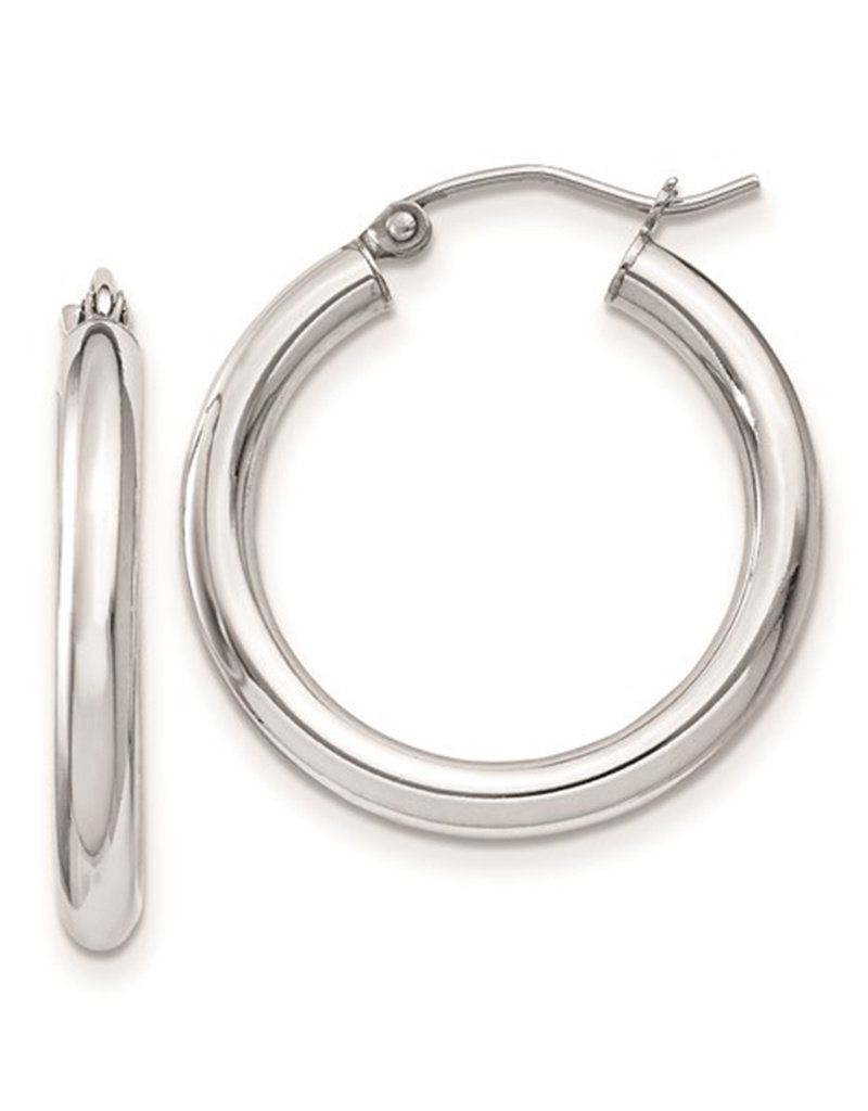 Sterling Silver 3mm Wide Hoop Earrings 25mm