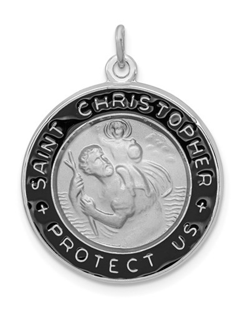 Sterling Silver Black St. Christopher Charm 20mm