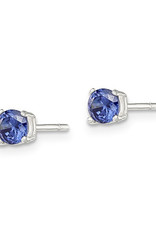 Sterling Silver Round Blue CZ Stud Earrings 4mm
