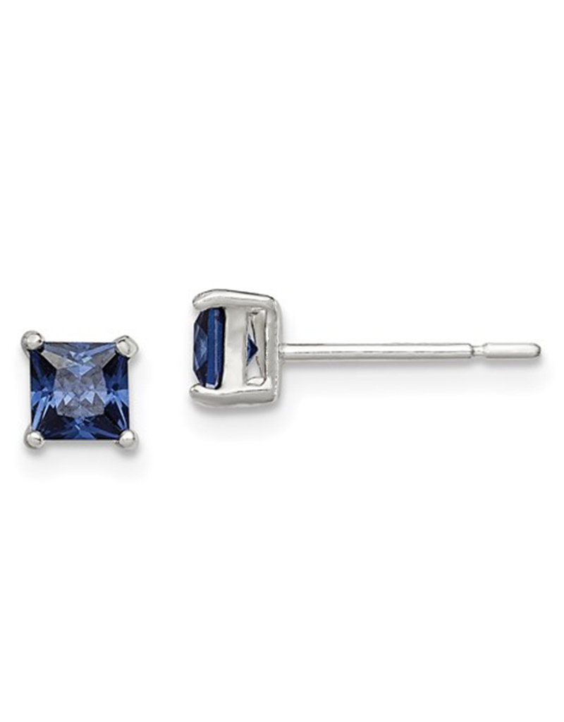 Square Blue CZ Stud Earrings 4mm