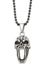 Men's Antiqued Stainless Steel Screaming Skull Necklace 22"