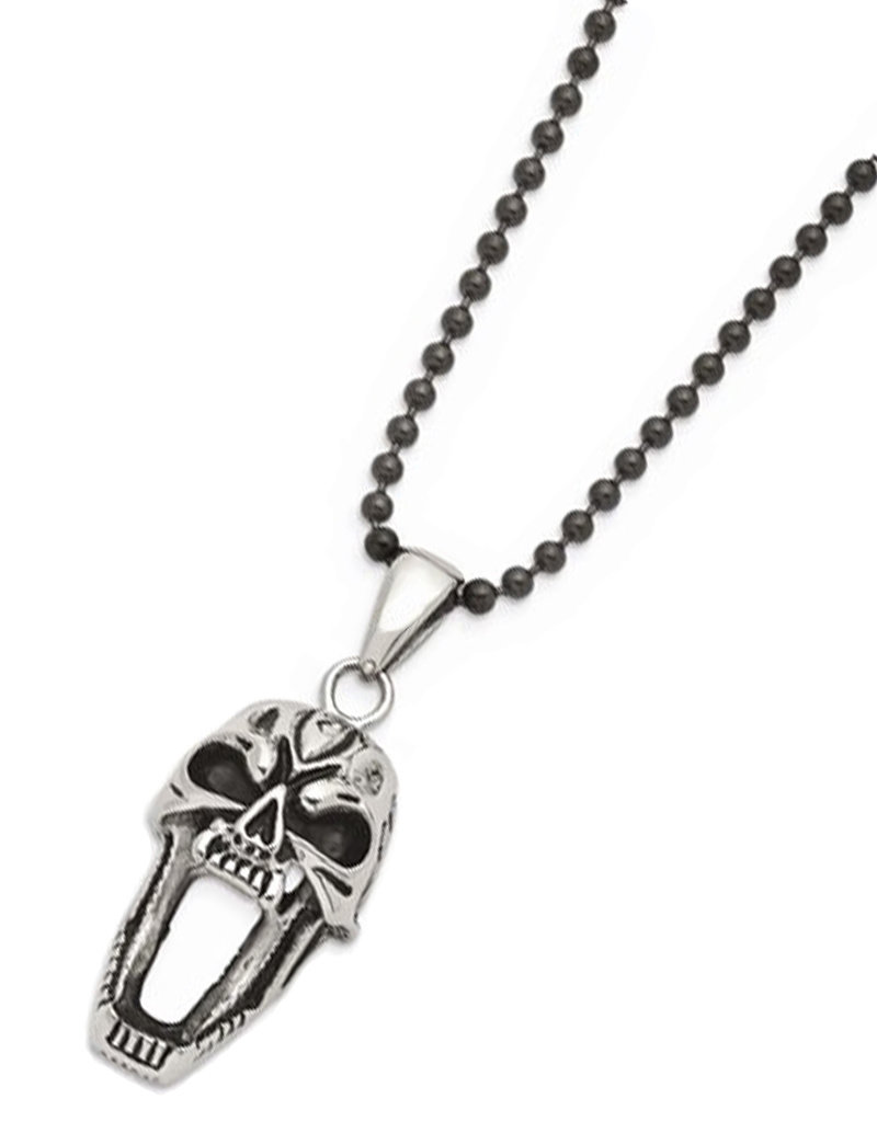 Men's Antiqued Stainless Steel Screaming Skull Necklace 22"