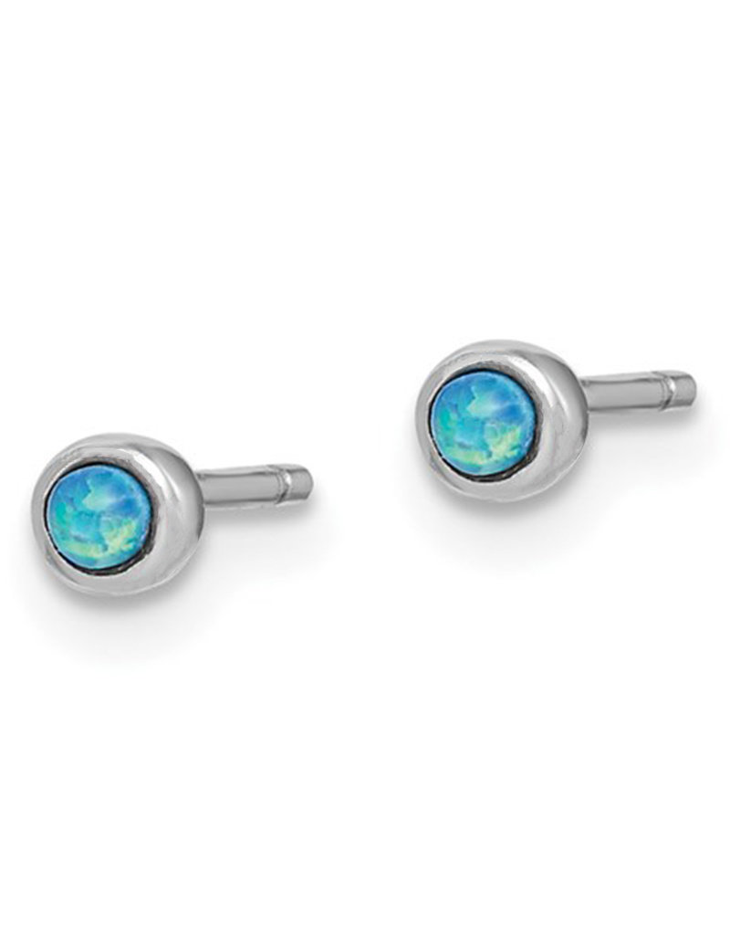 Sterling Silver Round Synthetic Opal Stud Earrings 3mm