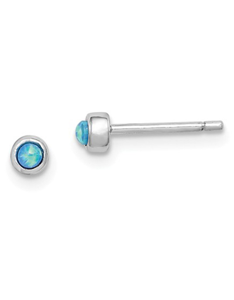 Sterling Silver Round Synthetic Opal Stud Earrings 3mm