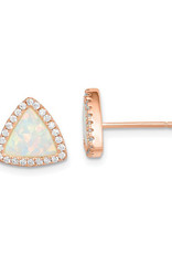 Sterling Silver 14k Rose Gold Vermeil Triangle and Synthetic Opal Post Earrings 10mm
