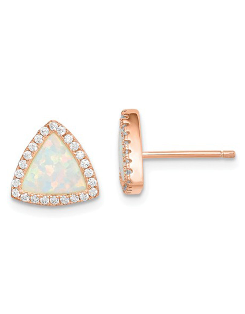 Sterling Silver 14k Rose Gold Vermeil Triangle and Synthetic Opal Post Earrings 10mm